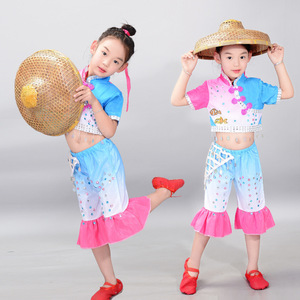 2024新款儿童演出服小荷风采三沙海娃舞蹈服斗笠舞女童表演服套装