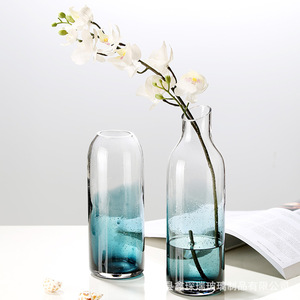 2024新款北欧轻奢蓝色星空玻璃花瓶气泡样式居家创意摆件插花水养