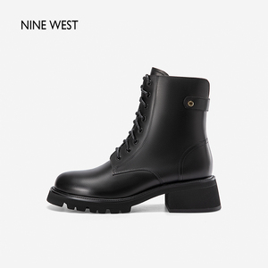 Nine West/玖熙马丁靴2024秋冬新款时尚厚底粗跟短靴中筒圆头靴子