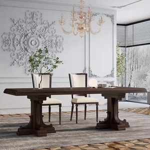 美式实木餐桌椅欧式客厅家用饭桌法式复古餐台乡村做旧长方形桌子