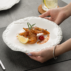 ins白色高级感平盘大号沙拉汤盘陶瓷家用简约西餐餐具意面浅盘子