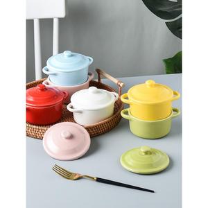 陶瓷蒸蛋碗带盖双耳碗舒芙蕾空气炸锅烤碗儿童家用炖汤盅燕窝餐具