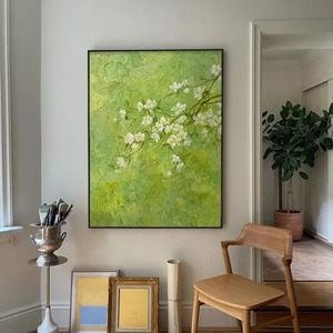 小清新海棠花春意盎然迎春花绿色花卉植物客厅玄关卧室装饰画挂画