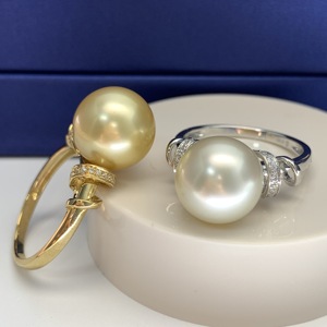 珍珠戒指空托k金螺旋设计款diy配件手饰品指环厚镶嵌定制金色白色