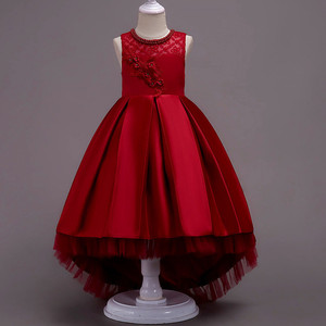 生日拖尾新品礼服女童公主裙钢琴小提琴红色主持人演出服背心连衣