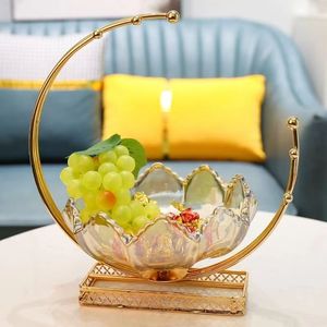 轻奢风欧式玻璃干果盘家用客厅茶几收纳零食装饰金属月亮果盘摆件