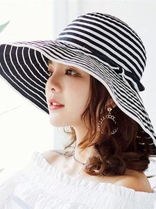 新款春夏韩版女士条纹布帽大檐百搭海边出游可折叠遮脸渔夫帽时髦