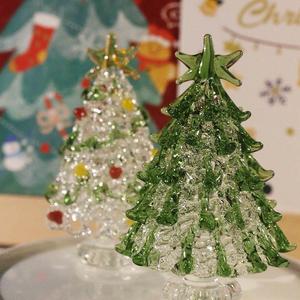 手工拉丝琉璃圣诞树亮晶晶桌面摆件日常送礼可爱礼物玻璃家居装饰