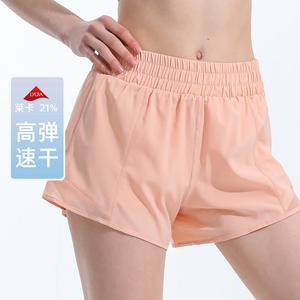 lululemon瑜伽短裤夏季女健身网纱透气假两件防走光排汗吸湿速干