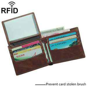 仕匠鑫外贸油皮钱夹RFID防磁男士钱包多功能复古短款疯马皮钱夹