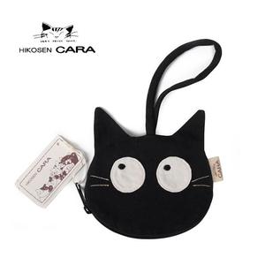 卡拉猫卡包可爱创意小黑猫挂绳迷你布包硬币卡片耳机线手拿零钱包