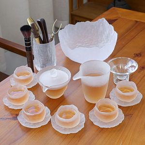耐热玻璃云雾初雪茶具套装日式功夫茶杯磨砂盖碗办公室简约泡茶器