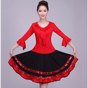 广场舞服装新款跳舞套装短裙中老年成人红色女舞蹈裙健美操演出服