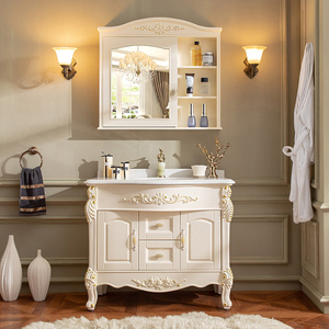 欧式浴室柜组合大理石洗漱台实木卫生间洗脸盆柜橡木卫浴柜智能镜