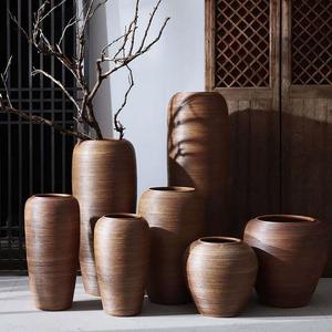 室外复古陶罐艺术花瓶美式粗陶缸陶艺定制摆件大件花器陶瓶装饰品