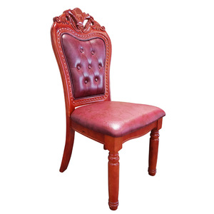 厂家欧式餐椅 橡木雕花扪皮椅 实木雕花酒店靠背软包椅子