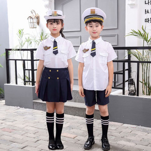 儿童警服机长制服套装男女童警察服空姐衣服海军风飞行员演出服装