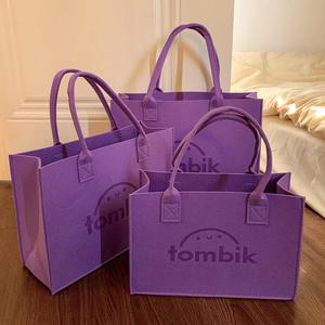 可爱外出紫色毛毡包小拎包手提袋子大容量包包女款上班出门托特包