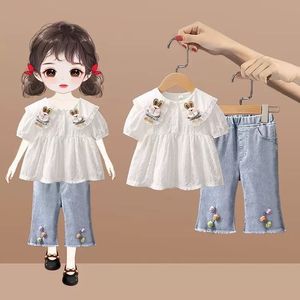 品巴拉巴拉韩系女童夏装套装新款牛仔裤中小童女宝宝休闲短袖两件
