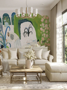 北欧手绘花园ins风壁纸沙发客厅卧室背景墙无缝墙纸墙布定制壁画