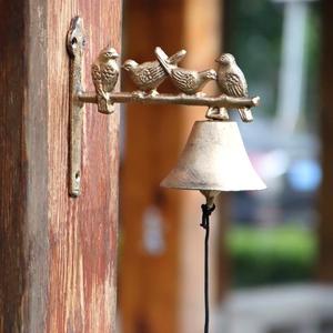 欧式复古古铜色铸铁铃铛铁艺门铃门前铃家居装饰壁饰小鸟手摇门铃