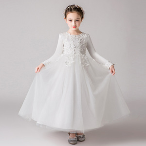 儿童礼服公主裙女童婚纱白色花童长裙蓬蓬纱裙钢琴演出表演服洋气