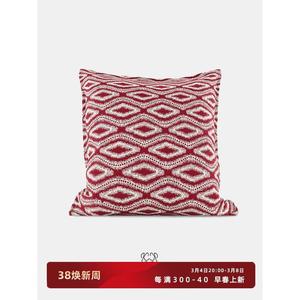 英式古典『唐顿庄园』欧式复古红色中古图案抱枕样板间别墅方枕