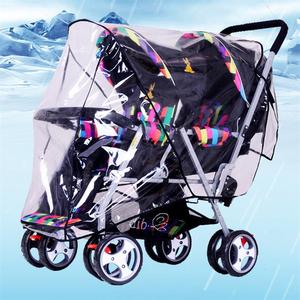 通用双胞胎雨罩婴儿推车防风防雨遮雨棚左右拉链前后座防尘雨水衣