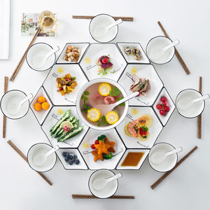 创意圆桌拼盘餐具年夜饭家用陶瓷碗菜盘子组合北欧简约碗碟套装