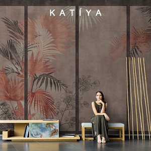 Katiya复古美式自带边框电视背景墙壁纸客厅别墅高档墙布装饰壁画