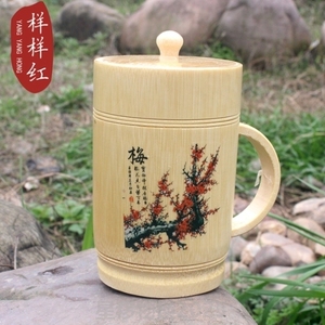 新款本色竹杯带工艺品盖旅游竹子杯柄茶杯热卖景区环保水杯天然带