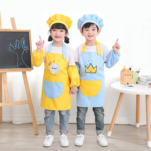 儿童围裙三件套幼儿园画室绘画美术防水画画衣宝宝吃饭罩衣反穿衣