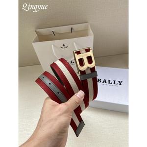 法国代购BALLY/巴利23新款男士字母金属搭扣商务休闲拼色皮带腰带