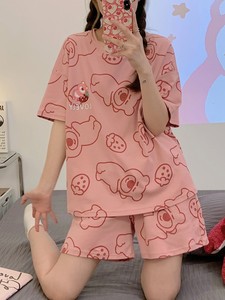 三福官方旗舰店2024新款睡衣女夏季纯棉短袖两件套装夏天女款草莓