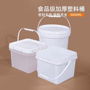 加厚塑料桶L透明正方形桶带盖食品级猫粮狗粮密封桶海蜇包装桶