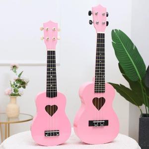 23寸粉色高颜值心形尤克里里小吉他初学者乌克丽丽夏威夷四弦琴#
