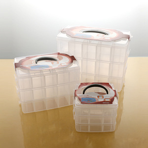 多层可叠加三层手提儿童玩具收纳箱家庭药箱透明有盖塑料整理箱