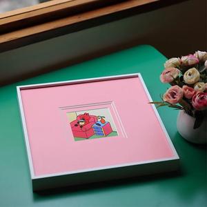 粉色简约小众艺术蜂鸟集装饰画粉红色卡通挂画儿童房书房卧室挂画