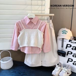 巴拉巴柆女童春季套装2024新款韩版针织马甲女宝宝长袖衬衫直筒裤