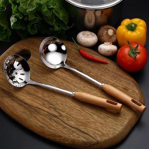 洁润不锈钢漏勺家用厨房用品火锅汤勺创意日式木柄汤壳不锈钢勺子