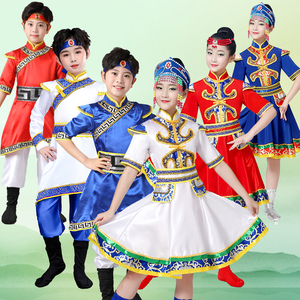 内蒙古服装儿童演出服白马筷子舞六一男女童少数民族舞蹈表演服饰
