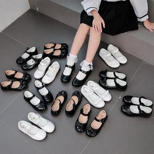 回力儿童皮鞋公主鞋真牛皮二层皮黑色白色女童女生学生学校表演礼