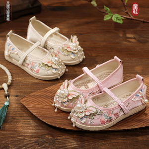 回力厂家直销女童汉服鞋古装古风中国儿童绣花鞋3D立体重工刺绣春