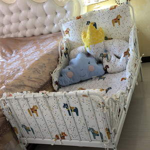 宜家床床围纯棉IKEA米隆加长床婴儿儿童床品伸缩铁艺床上用品被子