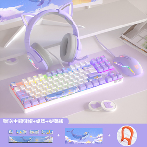 雷蛇适配机械键盘鼠标套装87键有线青红茶轴女生电竞游戏专用电脑