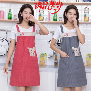 日式简约时尚棉布围裙厨房家用成B人女罩衣工作服 双肩带式围腰
