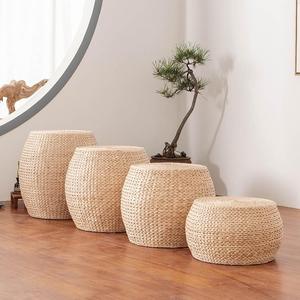IKEA宜家日式藤草编坐墩换鞋凳榻榻米圆凳家用客厅沙发矮凳板凳木