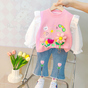 春季女宝宝长袖套装1-3-5岁小童韩版两件套儿童卫衣裤子2婴儿衣服