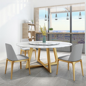 北欧大理石圆形歺桌椅组合家用多人厨房餐厅带转盘小户型聚餐饭台