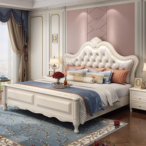 全友᷂家居欧式实木床双人1.8米白色现代简约储物床1.5米美式婚床